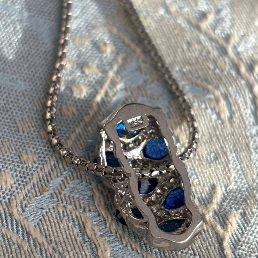 Elegant 18 K(750 stamp )  white gold , sapphire Jewelry Set vintage - Picture 5 of 7